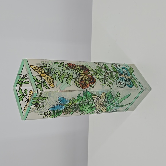 Joan Baker Designs Handpainted Glass Art Vase Green Butterfly Insect Details - Picture 3 of 14